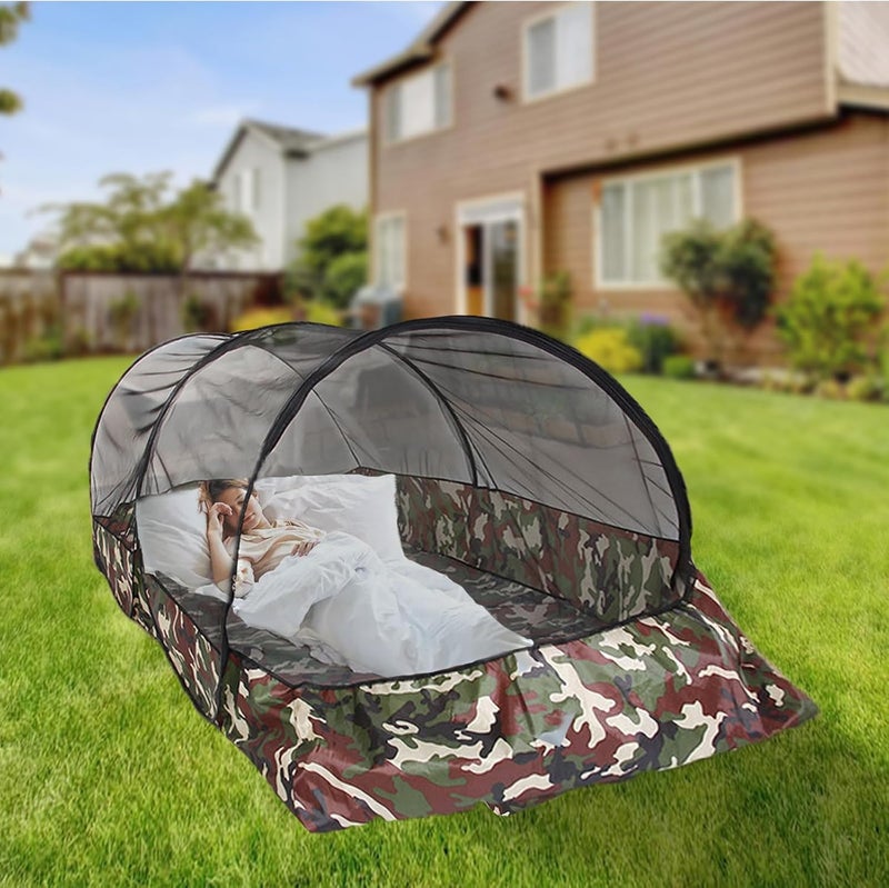 CMINGJ Portable Mosquito Net Foldable Pop-Up Travel Mosquito Net for Bed Free Installation-Suitable for Baby Adults Bedroom, Camping, nap, Patio (Extra-Large-Bottom Zipper(Black&Camouflage)) - Image 2